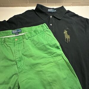 Polo by Ralph Lauren Black Polo and Green Shorts
